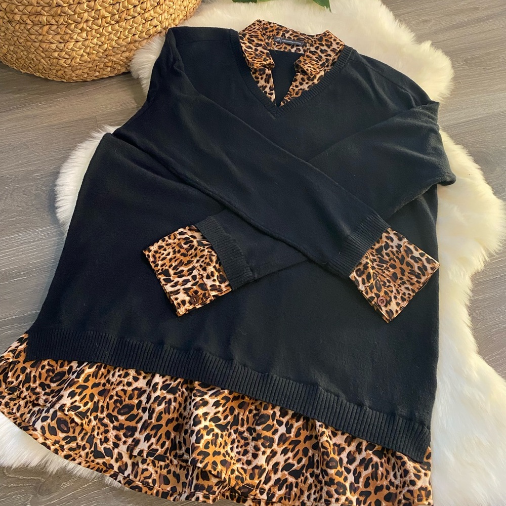 Adrianna Papell Sweater with Cheetah Details
